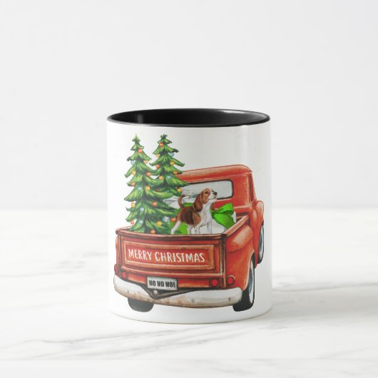 Frohe Weihnachts-Beagle Hunde Tasse (Zentrum)