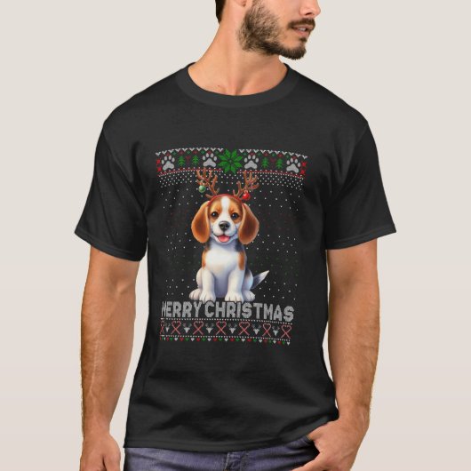 Frohe Weihnachts-Beagle Reindeer Dog Lover Ugly Xm T-Shirt (Vorderseite)