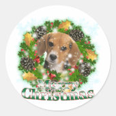 Frohe Weihnachts-Beagle Runder Aufkleber (Vorderseite)