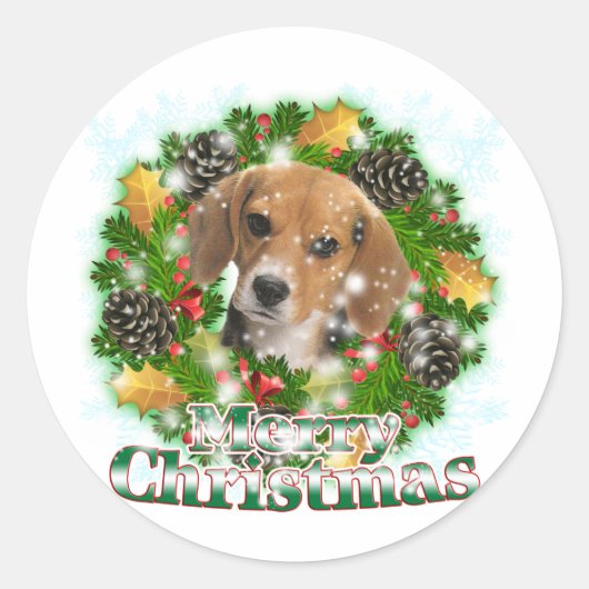 Frohe Weihnachts-Beagle Runder Aufkleber (Vorderseite)