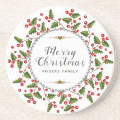 Frohe Weihnachts Berries Wreath & Modern Typografi Getränkeuntersetzer (Vorne)