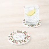 Frohe Weihnachts Berries Wreath & Modern Typografi Getränkeuntersetzer (Seite)