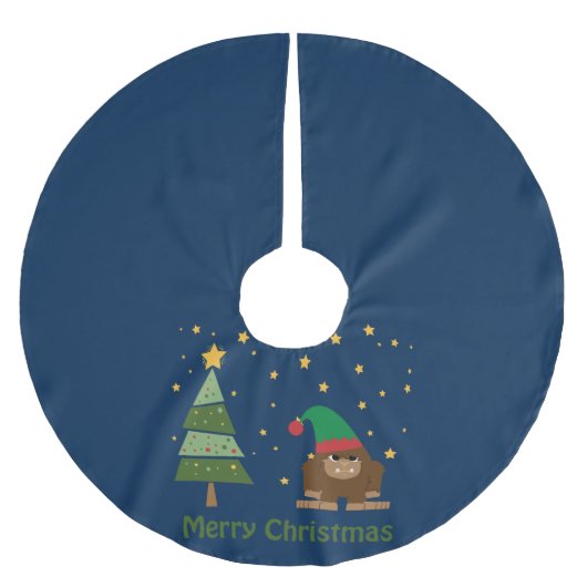 Frohe Weihnachts-Bigfoot Polyester Weihnachtsbaumdecke (Vorderseite)