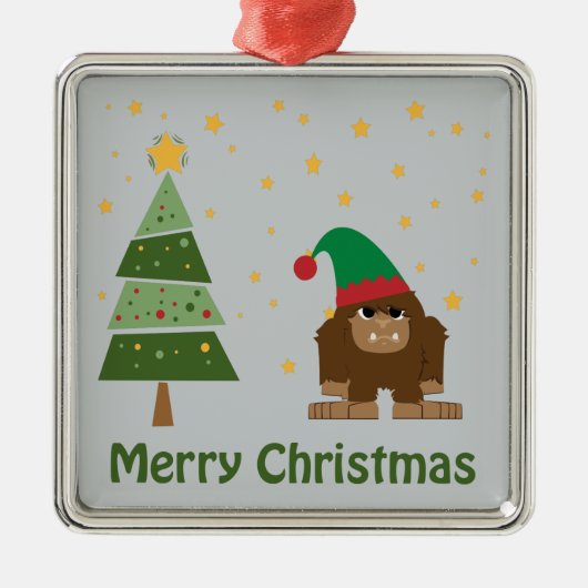 Frohe Weihnachts-Bigfoot Silbernes Ornament (Vorne)