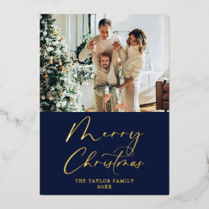 Frohe Weihnachts Bild Navy Blue mit Gold Folien Feiertagskarte