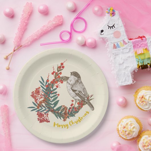 Frohe Weihnachts-Bird-Wreath Pappteller (Party)