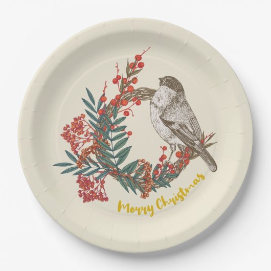 Frohe Weihnachts-Bird-Wreath Pappteller (Vorderseite)