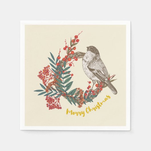 Frohe Weihnachts-Bird-Wreath Serviette (Vorderseite)