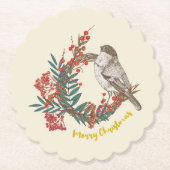 Frohe Weihnachts-Bird-Wreath Untersetzer (Vorderseite)