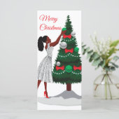 Frohe Weihnachts Black African American Woman Card (Stehend Vorderseite)