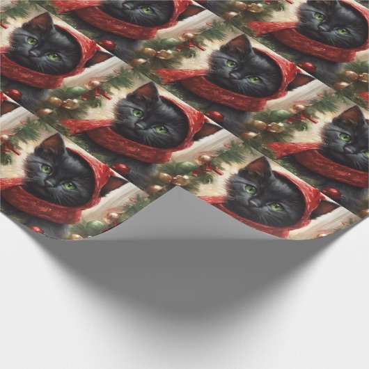 Frohe Weihnachts Black Cat Geschenkpapier (Ecke)