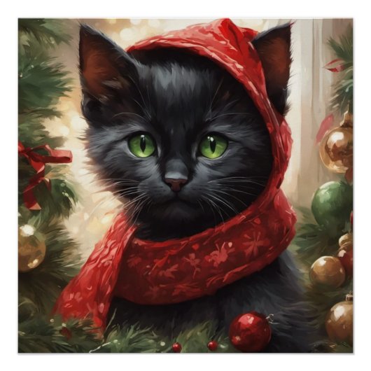 Frohe Weihnachts Black Cat Poster (Vorderseite)