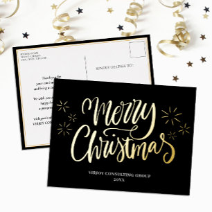 Frohe Weihnachts Black Gold Calligrafy Business Folien Feiertagspostkarte