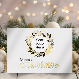Frohe Weihnachts Black Gold Wreath Business Folien Feiertagskarte