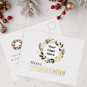 Frohe Weihnachts Black Gold Wreath Business Folien Feiertagspostkarte
