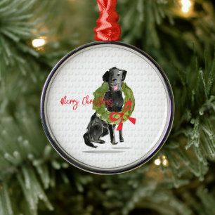 Frohe Weihnachts Black Lab Hunde Wreath Holly Haus Ornament Aus Metall