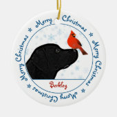Frohe Weihnachts Black Labrador Kardinal Niedlich Keramik Ornament (Vorne)