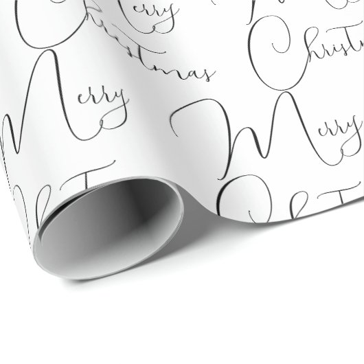 Frohe Weihnachts-Black Script Wrapping Paper Geschenkpapier (Rolleneckpunkt)