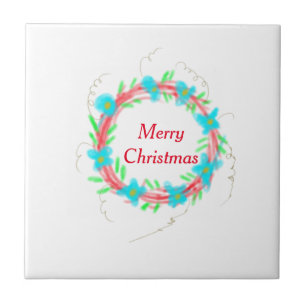 Frohe Weihnachts blaue Garland Aquarellturda Fliese