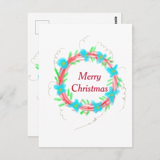 Frohe Weihnachts blaue Garland Aquarellturda Postkarte (Vorne/Hinten)