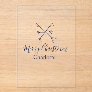 Frohe Weihnachts-blaue Schneeflocken fügen Namen F Acryleinladungen