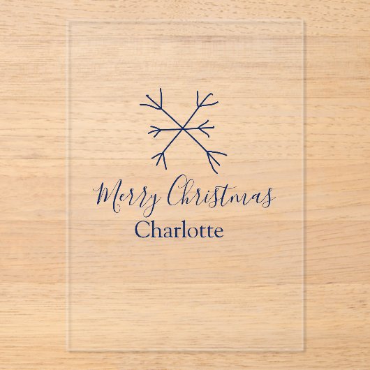 Frohe Weihnachts-blaue Schneeflocken fügen Namen F Acryleinladungen (Vorderseite)