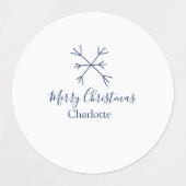 Frohe Weihnachts-blaue Schneeflocken fügen Namen F Etiketten (Design 2)