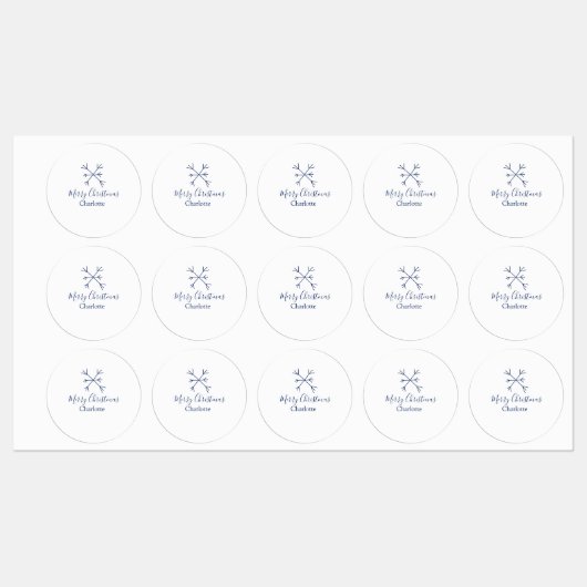 Frohe Weihnachts-blaue Schneeflocken fügen Namen F Etiketten (Blatt)