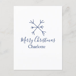 Frohe Weihnachts-blaue Schneeflocken fügen Namen F Feiertagspostkarte