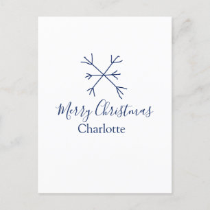 Frohe Weihnachts-blaue Schneeflocken fügen Namen F Feiertagspostkarte
