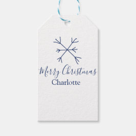 Frohe Weihnachts-blaue Schneeflocken fügen Namen F Geschenkanhänger