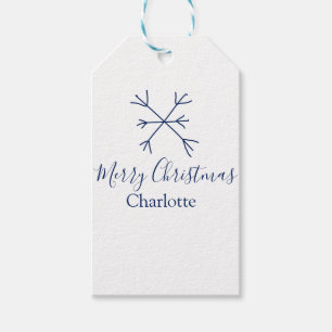 Frohe Weihnachts-blaue Schneeflocken fügen Namen F Geschenkanhänger