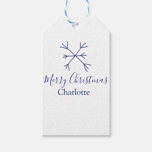 Frohe Weihnachts-blaue Schneeflocken fügen Namen F Geschenkanhänger (Vorderseite)