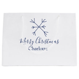 Frohe Weihnachts-blaue Schneeflocken fügen Namen F Große Geschenktüte