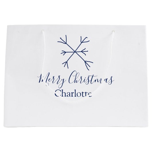Frohe Weihnachts-blaue Schneeflocken fügen Namen F Große Geschenktüte (Vorderseite)