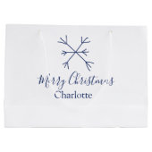 Frohe Weihnachts-blaue Schneeflocken fügen Namen F Große Geschenktüte (Rückseite)