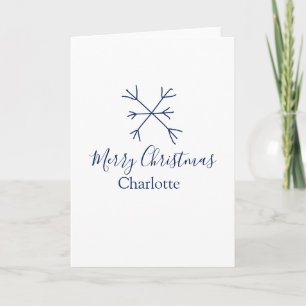Frohe Weihnachts-blaue Schneeflocken fügen Namen F Karte
