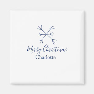 Frohe Weihnachts-blaue Schneeflocken fügen Namen F Magnet