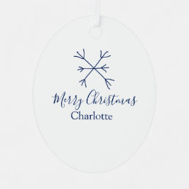 Frohe Weihnachts-blaue Schneeflocken fügen Namen F Ornament Aus Metall