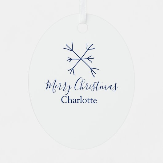 Frohe Weihnachts-blaue Schneeflocken fügen Namen F Ornament Aus Metall (Vorderseite)