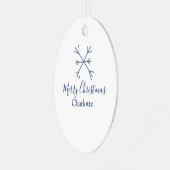 Frohe Weihnachts-blaue Schneeflocken fügen Namen F Ornament Aus Metall (Vorderseite links)