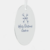 Frohe Weihnachts-blaue Schneeflocken fügen Namen F Ornament Aus Metall (Vorderseite Rechts)