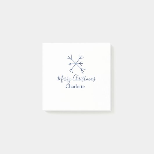Frohe Weihnachts-blaue Schneeflocken fügen Namen F Post-it Klebezettel (Vorderseite)