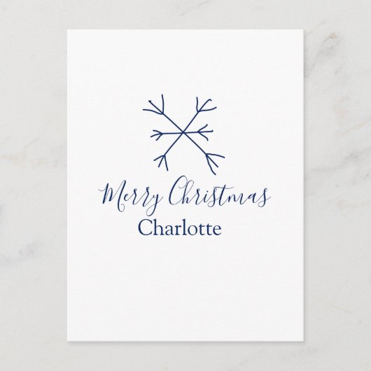 Frohe Weihnachts-blaue Schneeflocken fügen Namen F Postkarte (Vorderseite)