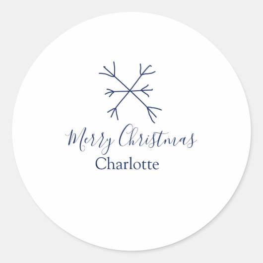 Frohe Weihnachts-blaue Schneeflocken fügen Namen F Runder Aufkleber (Vorderseite)