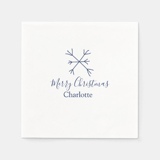 Frohe Weihnachts-blaue Schneeflocken fügen Namen F Serviette (Vorderseite)