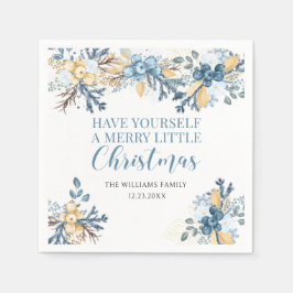 Frohe Weihnachts blaue Winterbeeren Papier Serviette