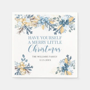 Frohe Weihnachts blaue Winterbeeren Papier Serviette