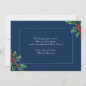 Frohe Weihnachts Blue Custom Holly Berries Card (Rückseite)
