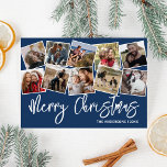 Frohe Weihnachts Blue Foto Collage Feiertagskarte<br><div class="desc">Entdecken Sie unsere eleganten Weihnachtskarten, eine herzliche Mischung aus Tradition und Innovation. Auf klassisch blauen Untergründen präsentieren sie eine vielschichtige Collage von 10 Fotos, die sich perfekt in die Erinnerung an ein Jahr an wertvolle Momente einfügt. Diese Karten, personalisiert mit den wärmsten Weihnachtsgrüßen, Ihrem Familiennamen und dem Jahr selbst, versprechen,...</div>